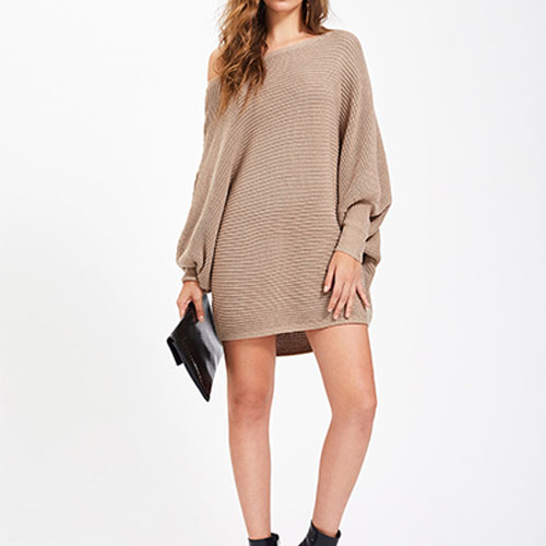 2018 Dolman Sleeve Long Chocolate With Thick Color Textured Jumper