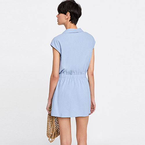 Cotton Light Blue Shirt Jumpsuit