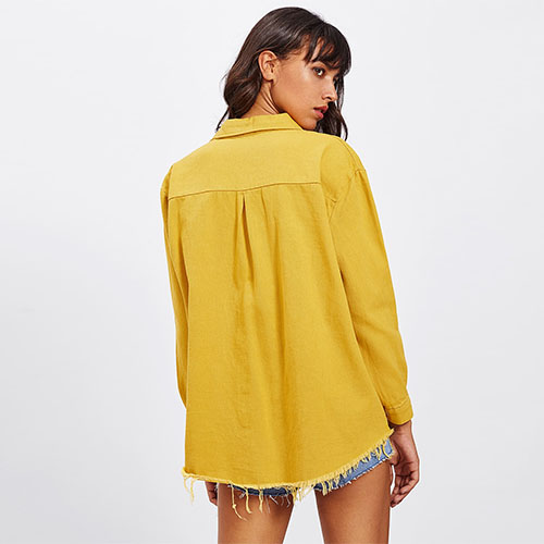 2018 Hot Frayed Curved Hem Denim Jacket