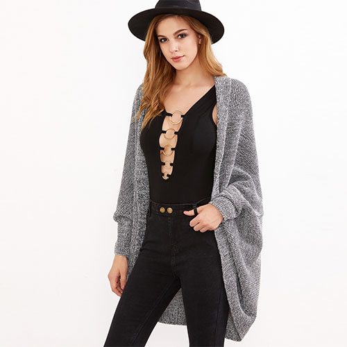 2018 Hot Grey Marled Shawl Collar Open Front Cocoon Cardigan