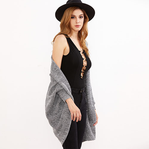 2018 Hot Grey Marled Shawl Collar Open Front Cocoon Cardigan