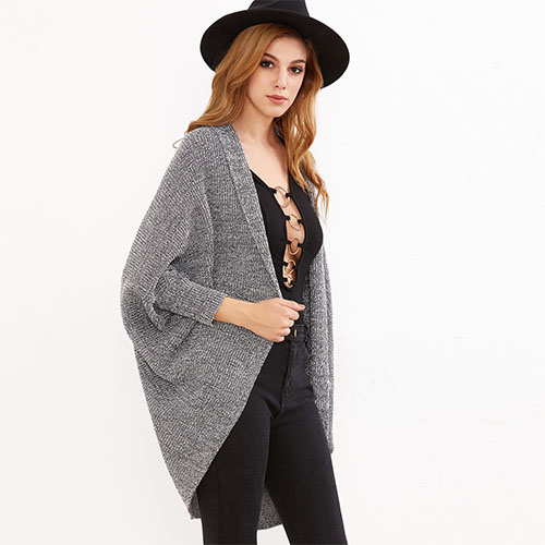2018 Hot Grey Marled Shawl Collar Open Front Cocoon Cardigan