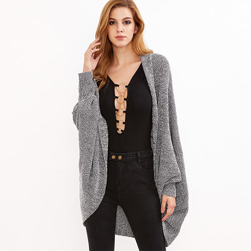 2018 Hot Grey Marled Shawl Collar Open Front Cocoon Cardigan