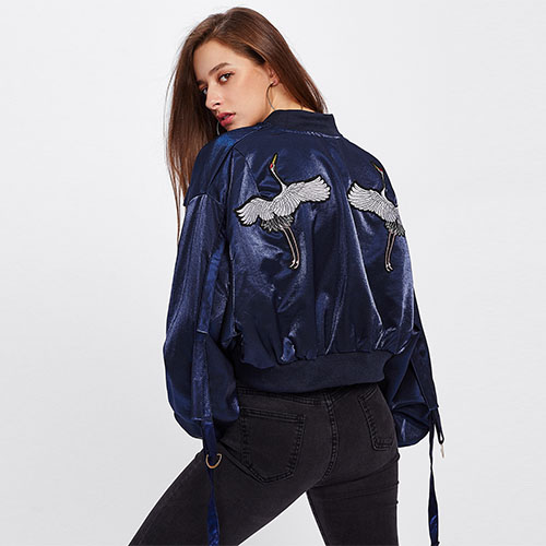 2018 Hot Red-crowned Crane Embroidered Strap Detail Jacket