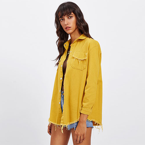 2018 Hot Frayed Curved Hem Denim Jacket