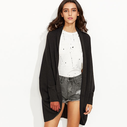 2018 Hot Black Shawl Collar Open Front Cocoon Cardigan