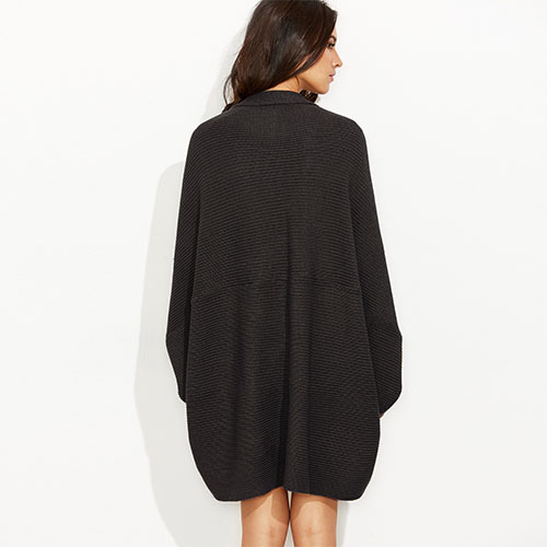 2018 Hot Black Shawl Collar Open Front Cocoon Cardigan
