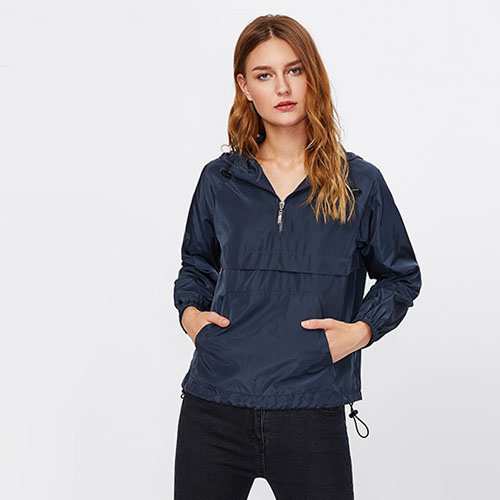 2018 Hot Pocket Front Drawstring Hem Hooded Windbreaker Pullover