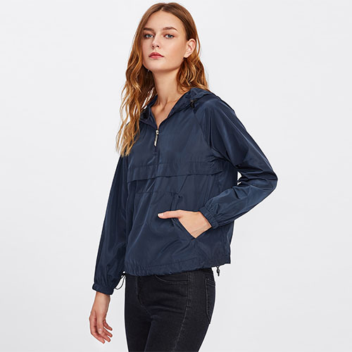2018 Hot Pocket Front Drawstring Hem Hooded Windbreaker Pullover