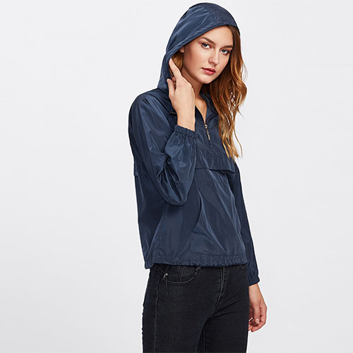 2018 Hot Pocket Front Drawstring Hem Hooded Windbreaker Pullover
