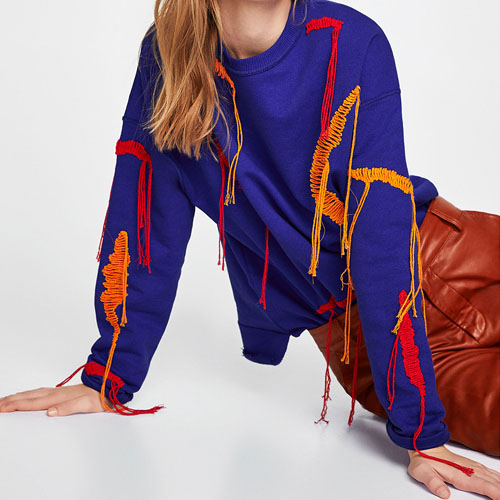2018 New Lace Up Choker Neck Embroidered Embroidered Sweatshirt